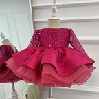 Satin Sequin Big Bow Fluffy Girls Birthday Princess Dress | KLFFIGID