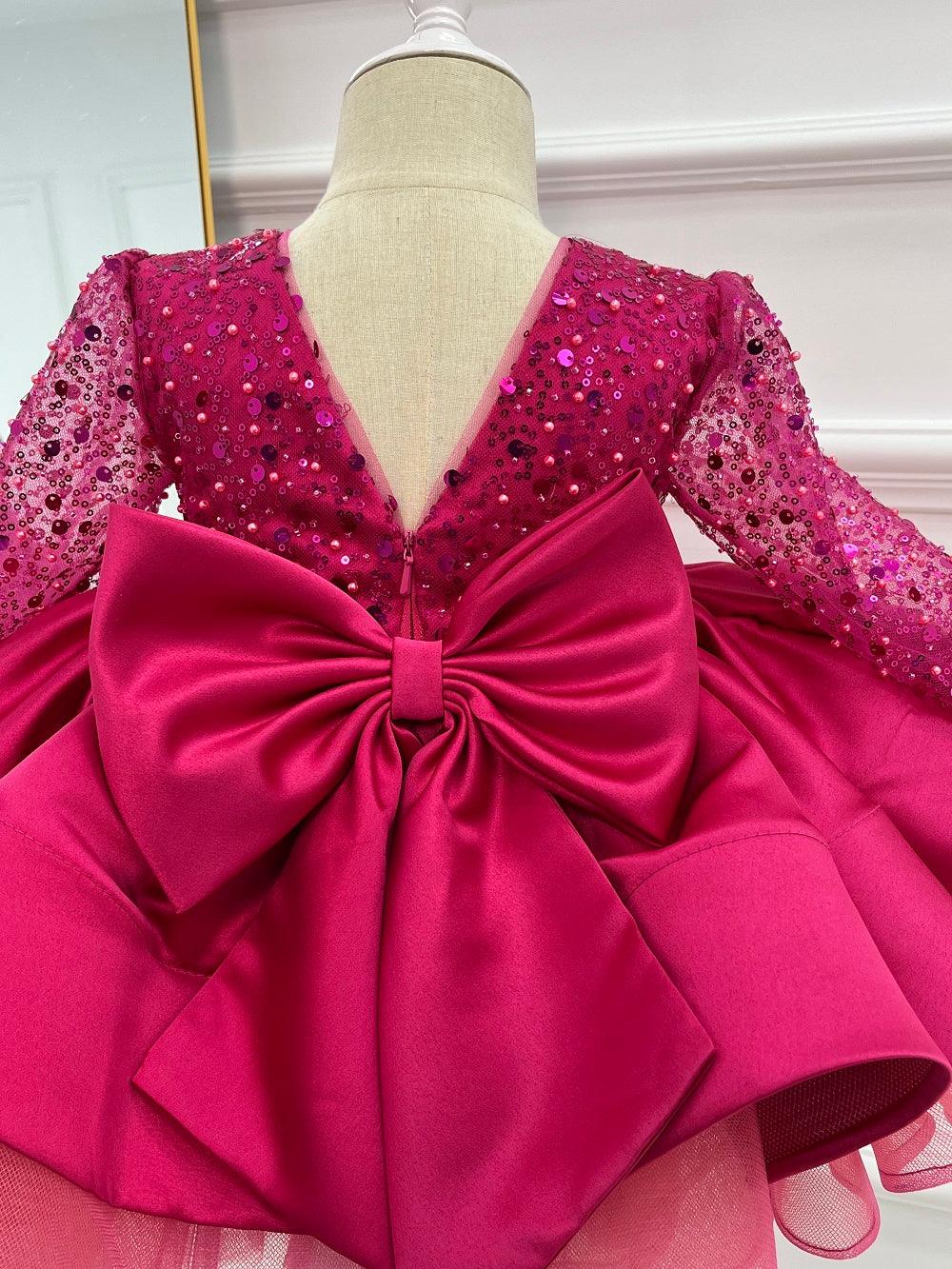 Satin Sequin Big Bow Fluffy Girls Birthday Princess Dress | KLFFIGID