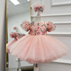 2Pcs Lilac Embroidered Puff Sleeve Baby Party Dress Set | KLFFIGID