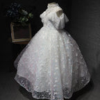 White Elegant Butterfly Wedding Flower Girl Banquet Children's Formal Evening Dress