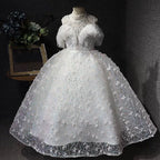 White Elegant Butterfly Wedding Flower Girl Banquet Children's Formal Evening Dress