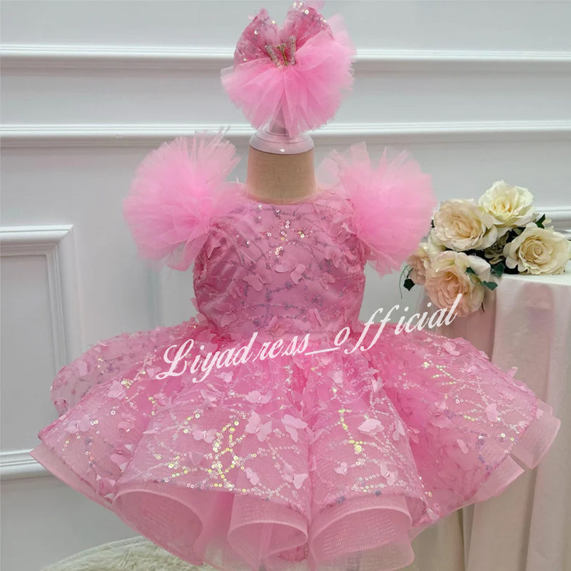 Sleeveless Butterfly Dreamy Princess Puff Flower Girl Dress | KLFFIGID