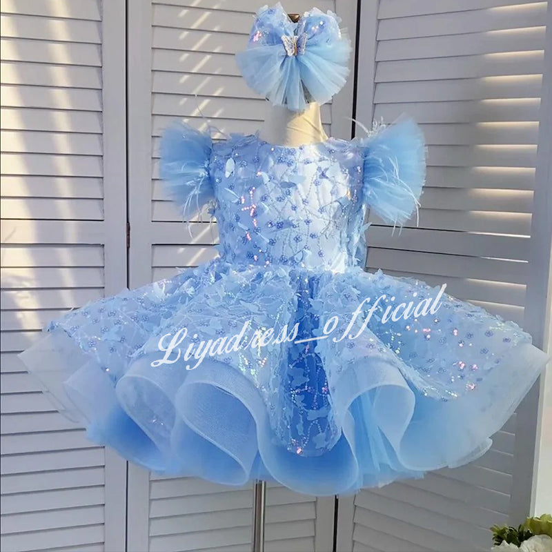 Sleeveless Butterfly Dreamy Princess Puff Flower Girl Dress | KLFFIGID