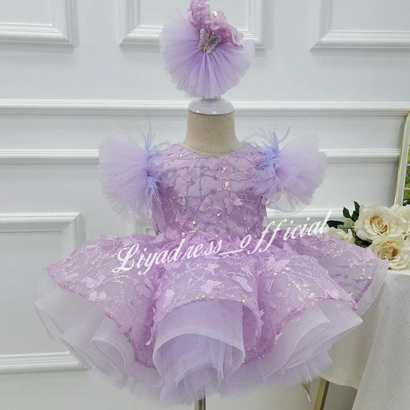 Sleeveless Butterfly Dreamy Princess Puff Flower Girl Dress | KLFFIGID
