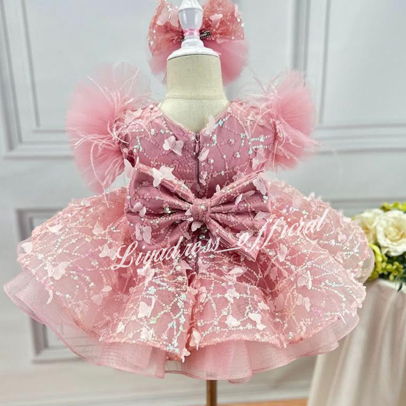 Sleeveless Butterfly Dreamy Princess Puff Flower Girl Dress | KLFFIGID