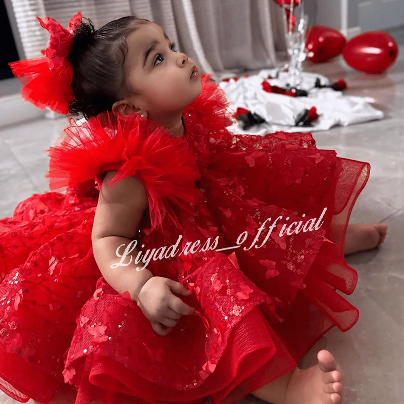 Sleeveless Butterfly Dreamy Princess Puff Flower Girl Dress | KLFFIGID