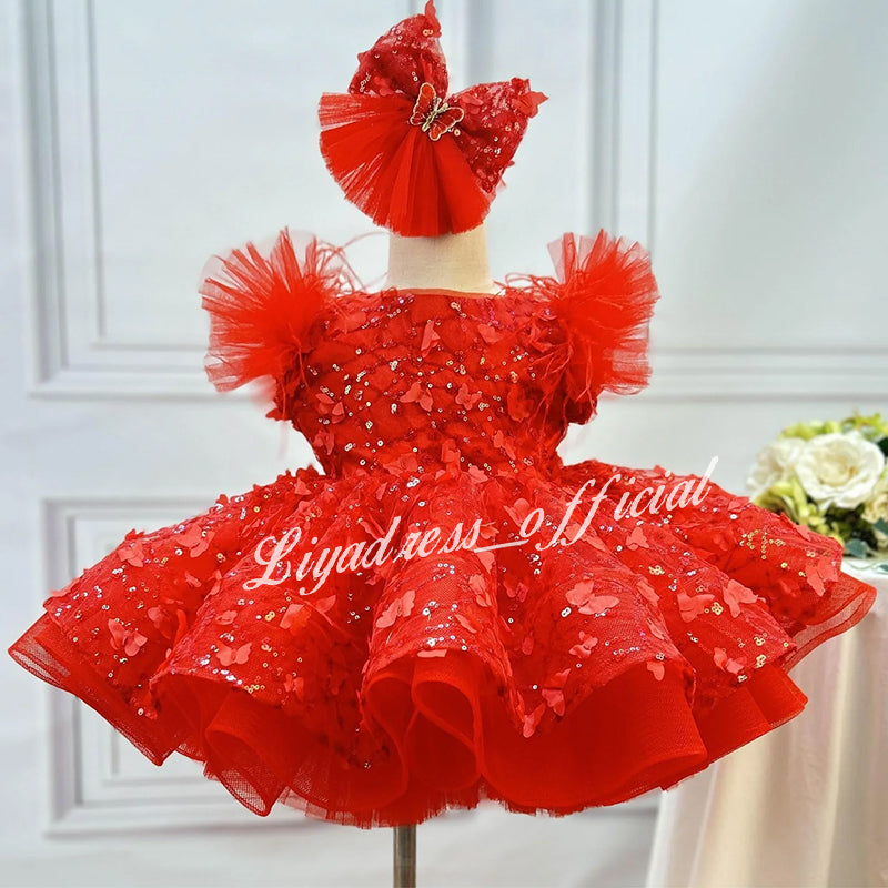 Sleeveless Butterfly Dreamy Princess Puff Flower Girl Dress | KLFFIGID