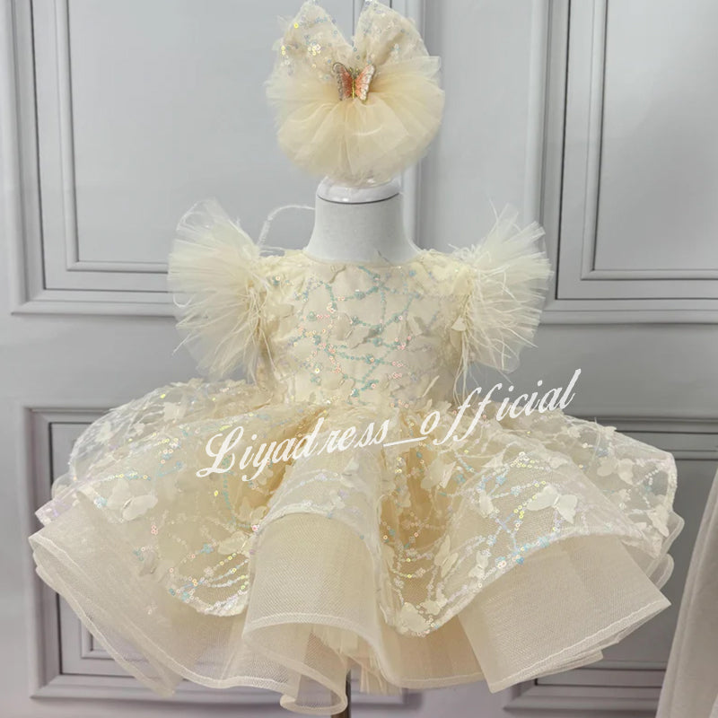 Sleeveless Butterfly Dreamy Princess Puff Flower Girl Dress | KLFFIGID