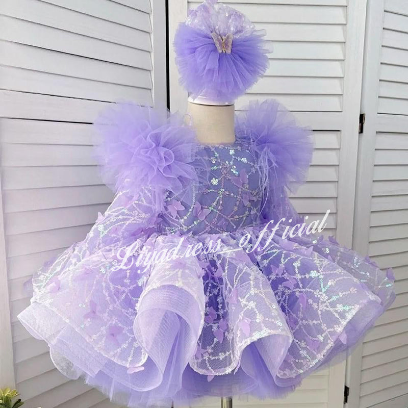 Girls Long Sleeve Butterfly Glitter Christmas Evening Dress | KLIFFIGID