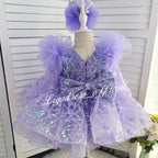 Girls Long Sleeve Butterfly Glitter Christmas Evening Dress | KLIFFIGID