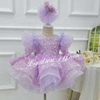 Girls Long Sleeve Butterfly Glitter Christmas Evening Dress | KLIFFIGID