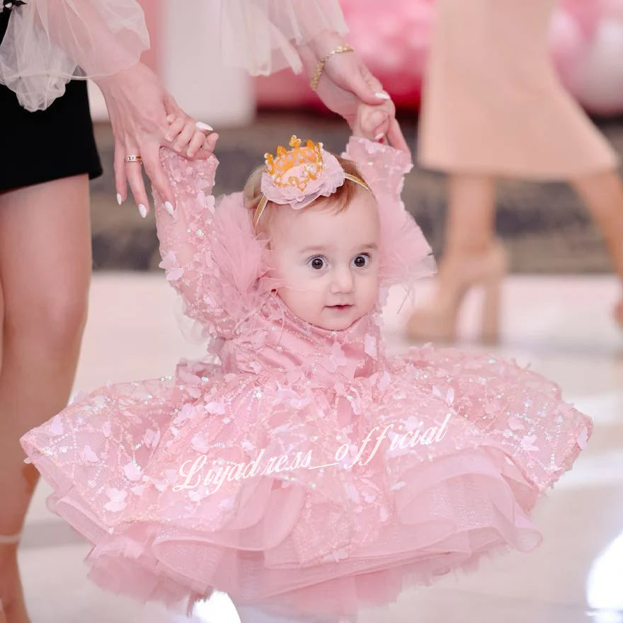 Girls Long Sleeve Butterfly Glitter Christmas Evening Dress | KLIFFIGID