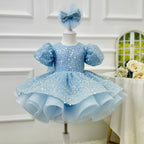 Girls Sequin Puff Sleeve Birthday Princess Dress with Headband | KLFFIGID