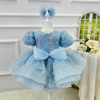 Girls Sequin Puff Sleeve Birthday Princess Dress with Headband | KLFFIGID
