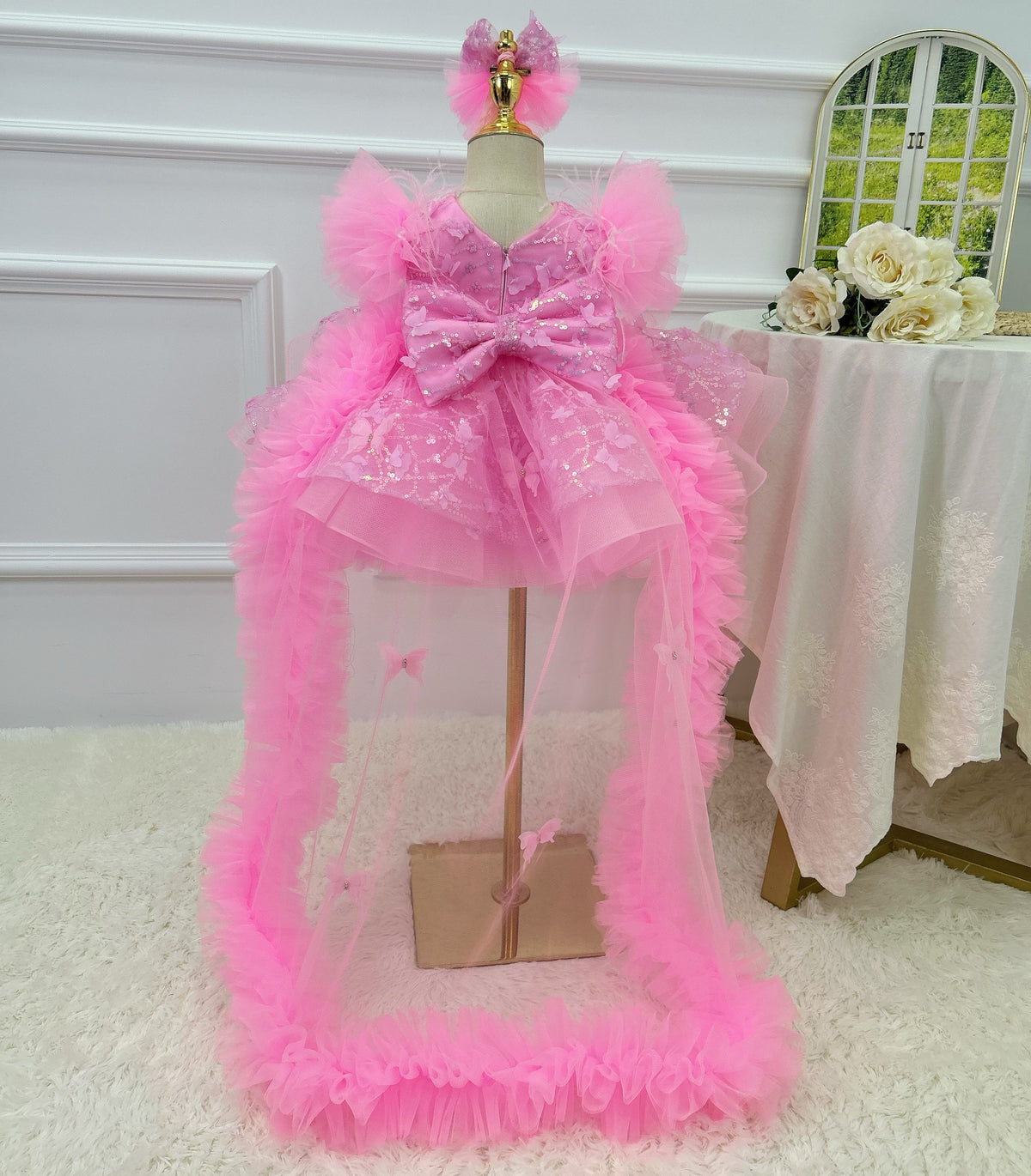 Baby First Birthday Bow Tail Princess Dress Party Frock | KLFFIGID