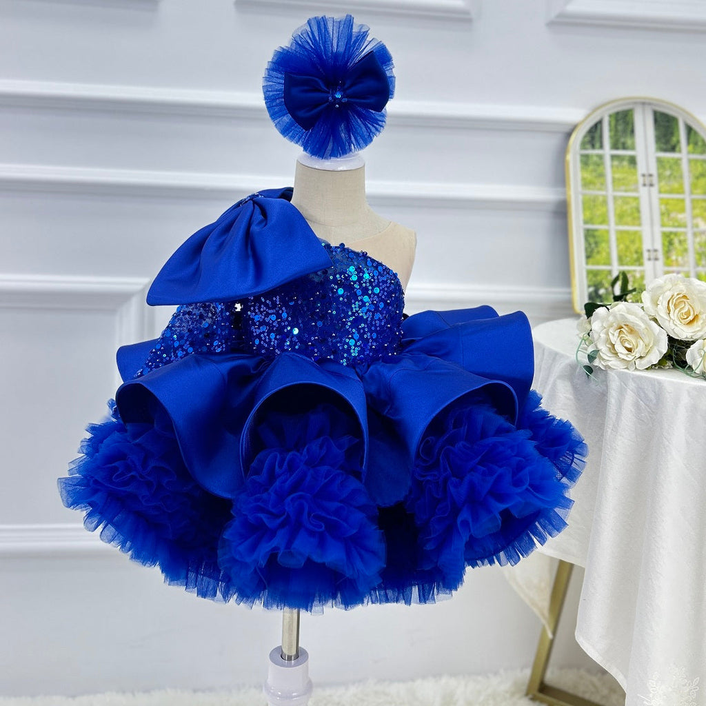 One-Shoulder Mesh Fluffy Stage Performance Dress for Girls | KLFFIGID