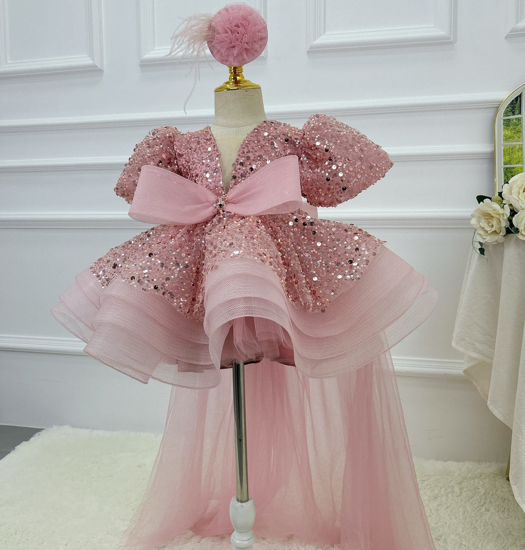 Baby Puff Sleeve Fluffy Tail 1st Birthday Party Princess Dress | KLFFIGID