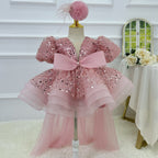 Baby Puff Sleeve Fluffy Tail 1st Birthday Party Princess Dress | KLFFIGID