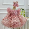Girls Long Sleeve Butterfly Glitter Christmas Evening Dress | KLIFFIGID