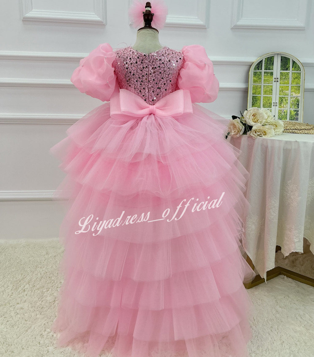 Elegant Flower Girl 1st Birthday Dress with Train | KLFFIGID