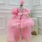 Elegant Flower Girl 1st Birthday Dress with Train | KLFFIGID