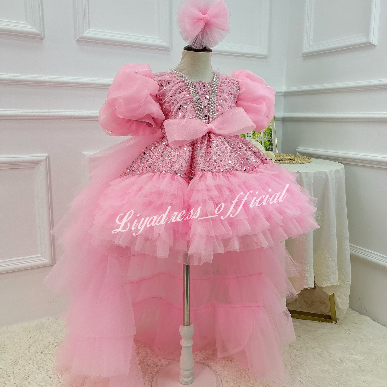 Elegant Flower Girl 1st Birthday Dress with Train | KLFFIGID