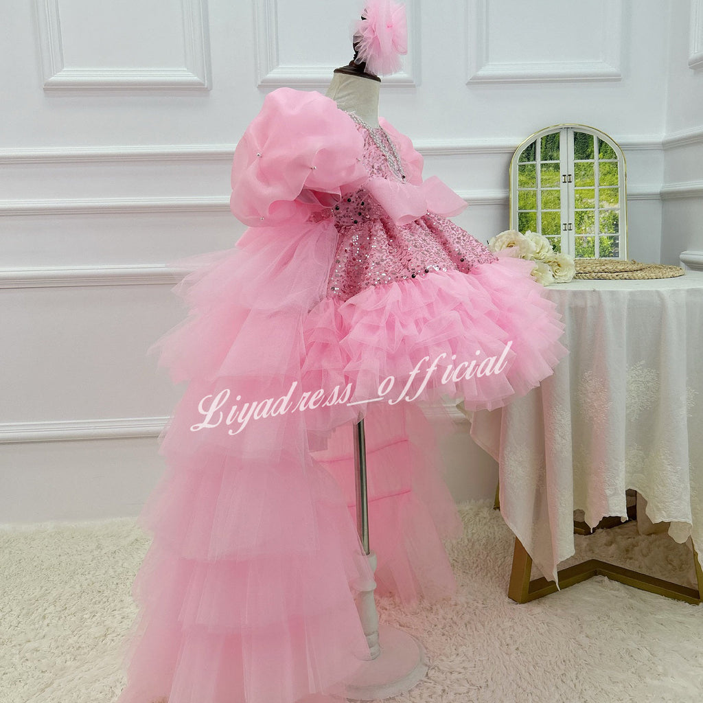 Elegant Flower Girl 1st Birthday Dress with Train | KLFFIGID