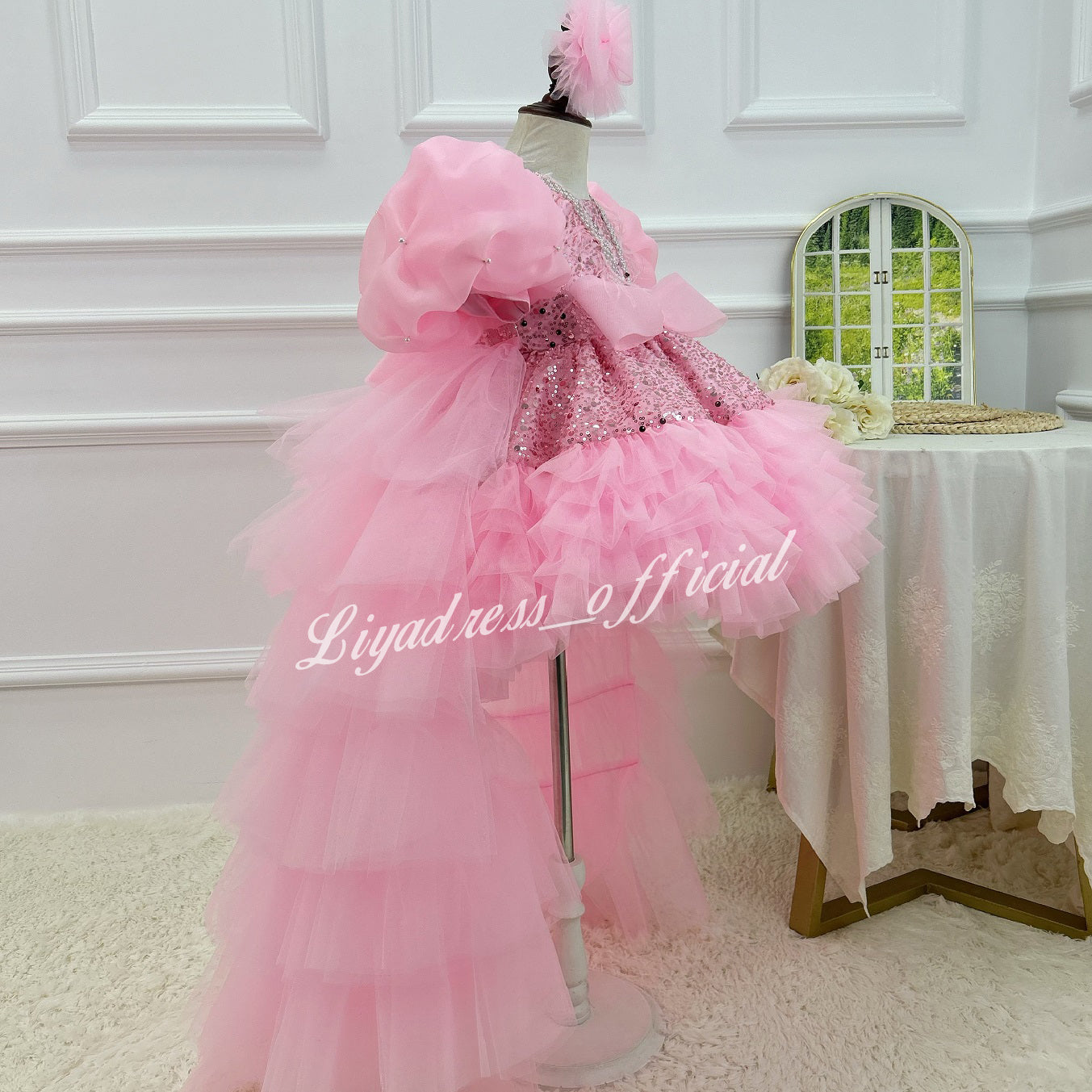Elegant Flower Girl 1st Birthday Dress with Train | KLFFIGID