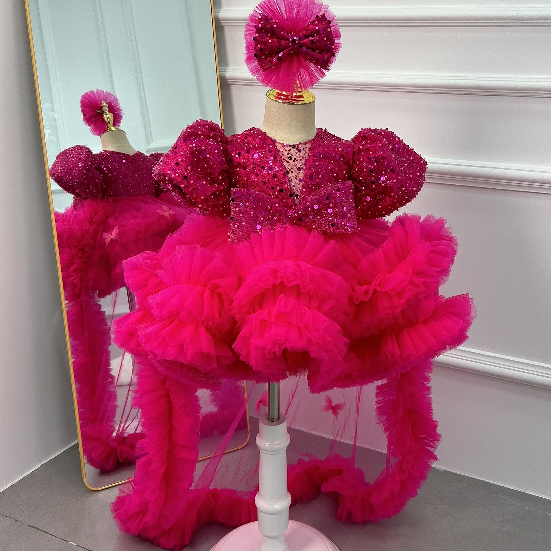 Mesh Fluffy Puff Sleeve Baby Party Show Princess Dress | KLFFIGID