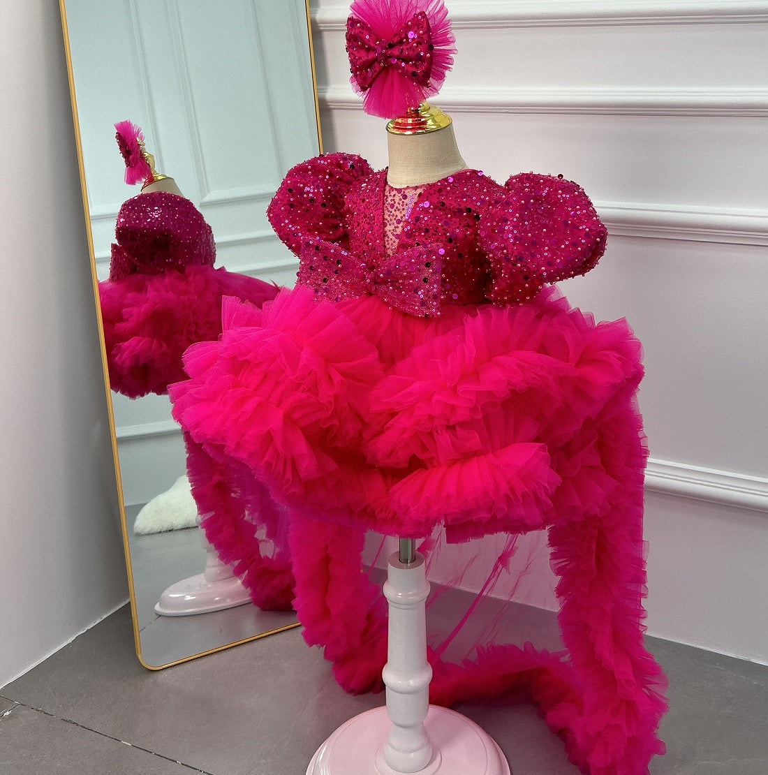 Mesh Fluffy Puff Sleeve Baby Party Show Princess Dress | KLFFIGID