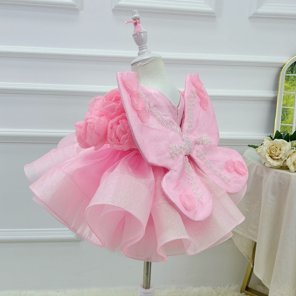 Fashion Baby's Birthday Dress Girls' pageant dress with large, ornate bow wings  | KLFFIGID