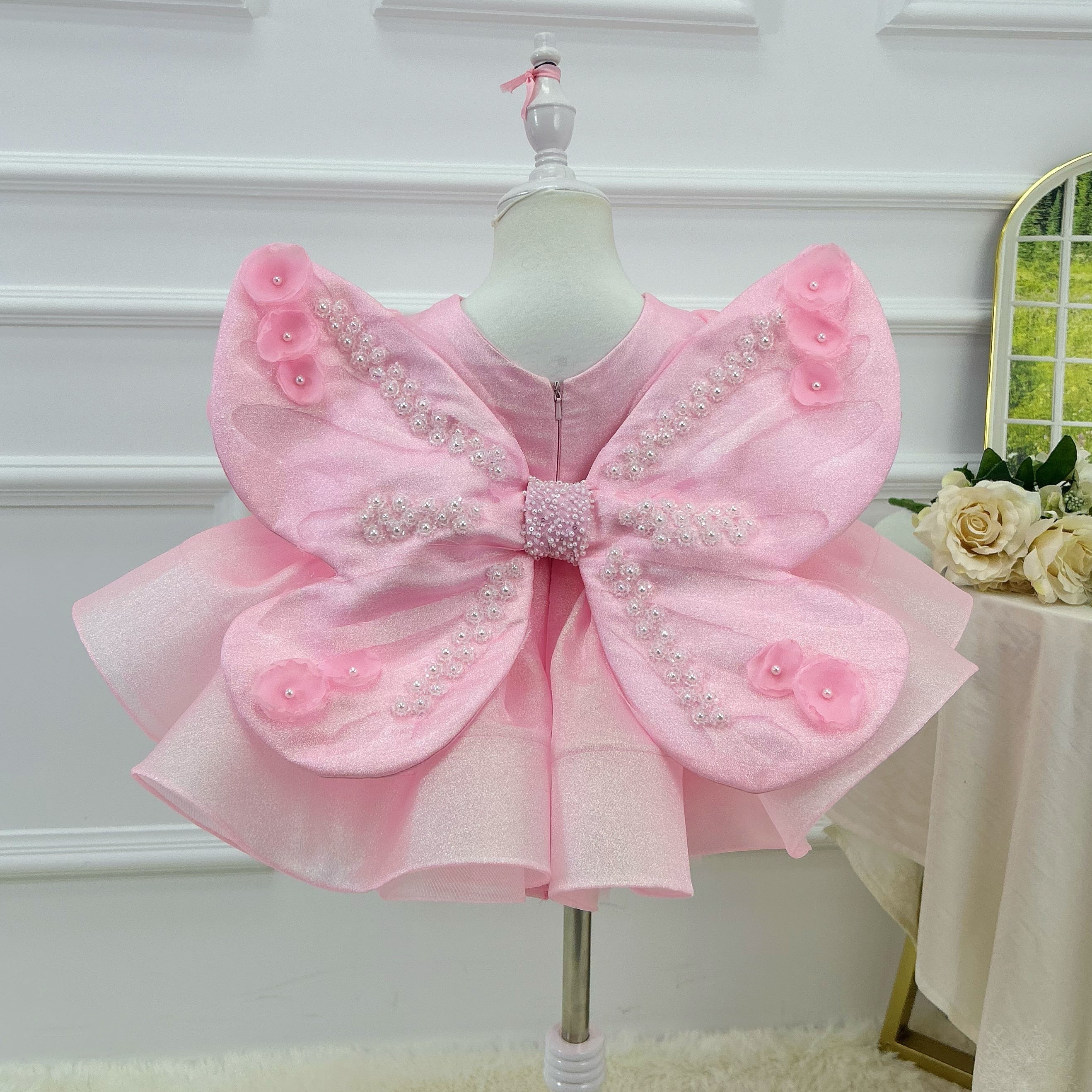 Fashion Baby's Birthday Dress Girls' pageant dress with large, ornate bow wings  | KLFFIGID