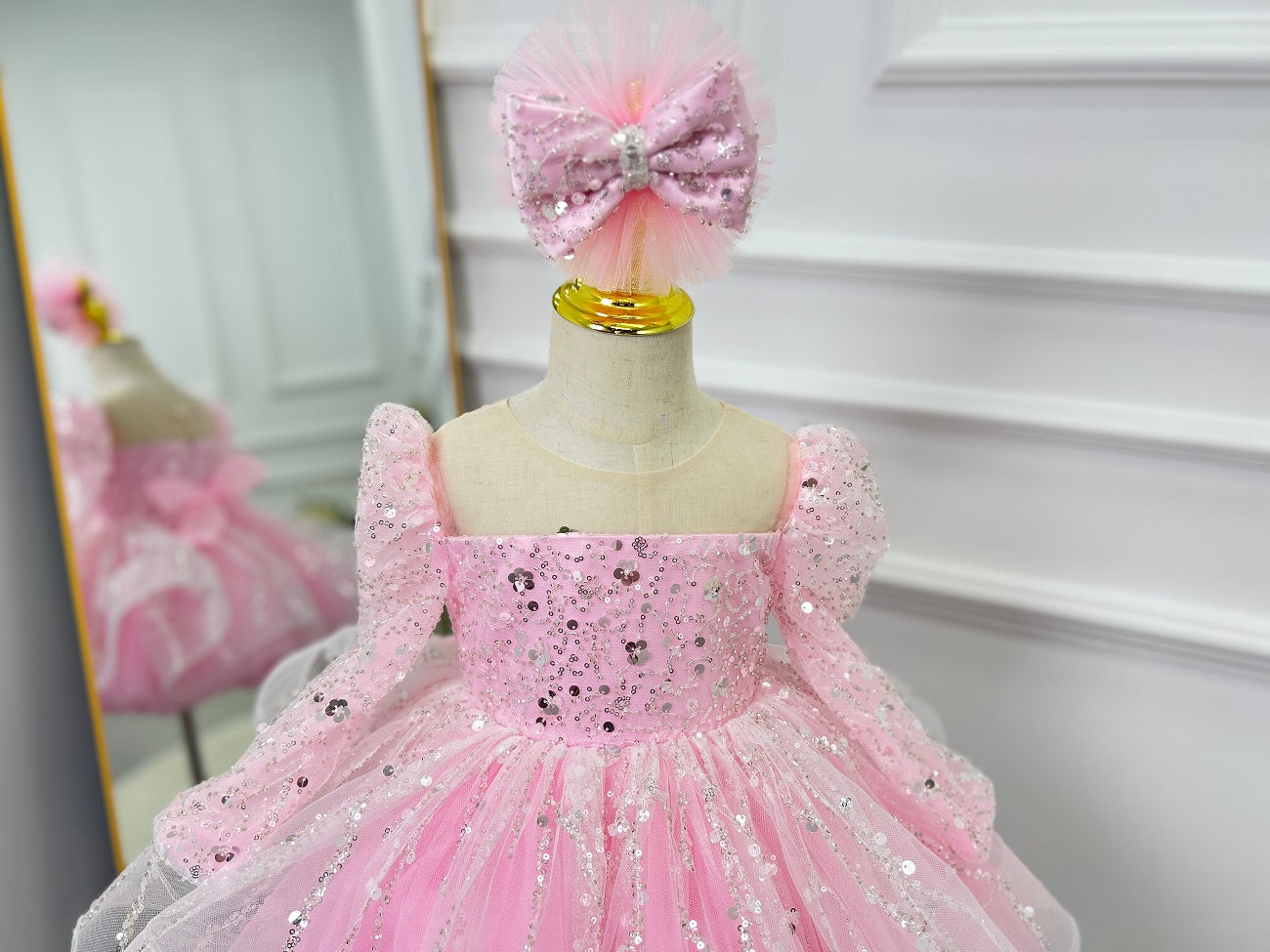 Girls Long Sleeve Sequin Princess Party Dress | KLFFIGID