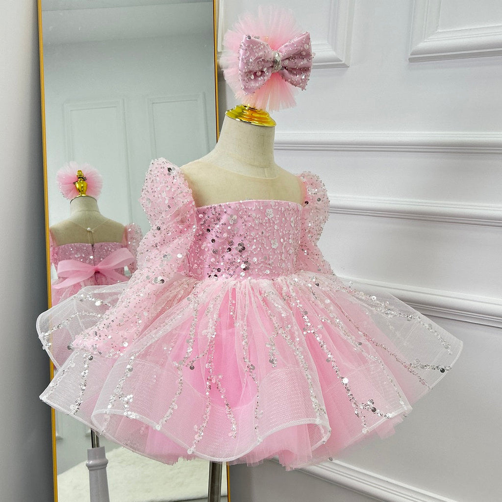 Girls Long Sleeve Sequin Princess Party Dress | KLFFIGID