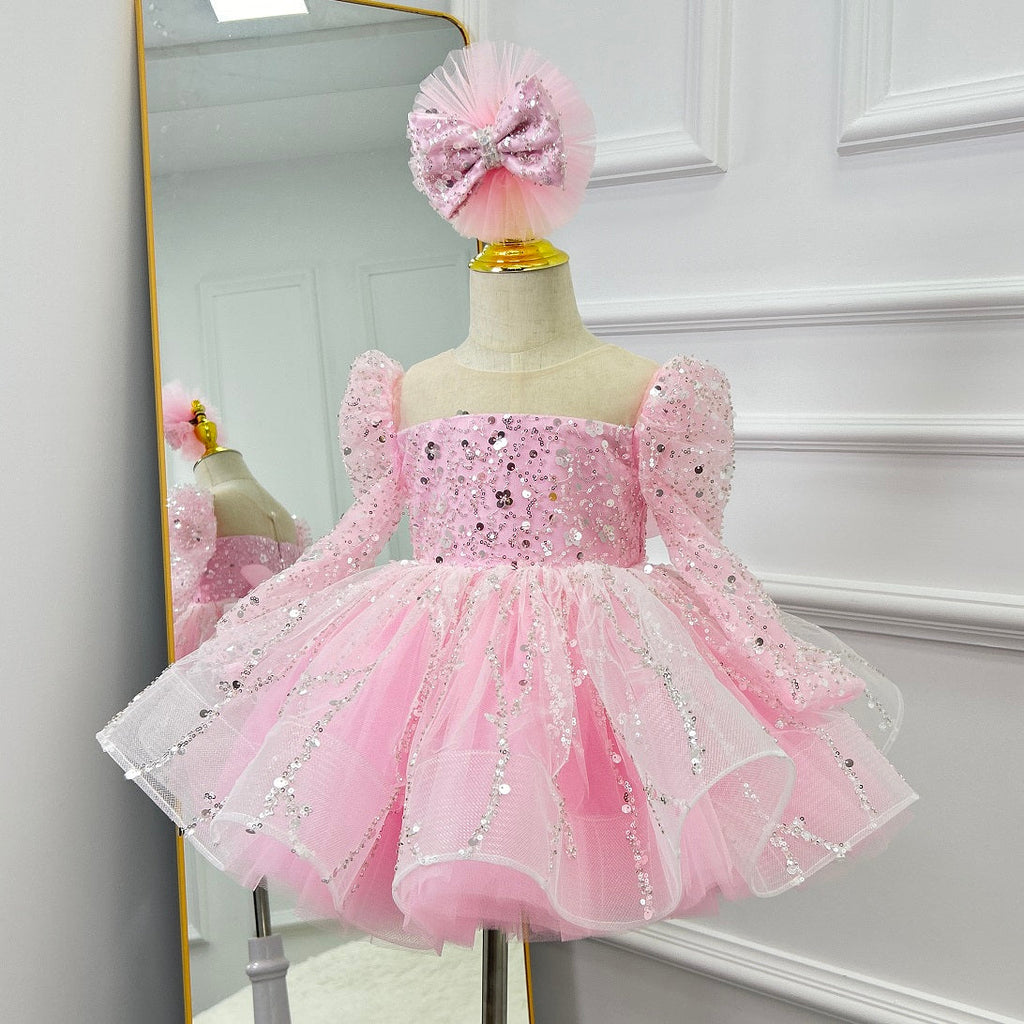 Girls Long Sleeve Sequin Princess Party Dress | KLFFIGID