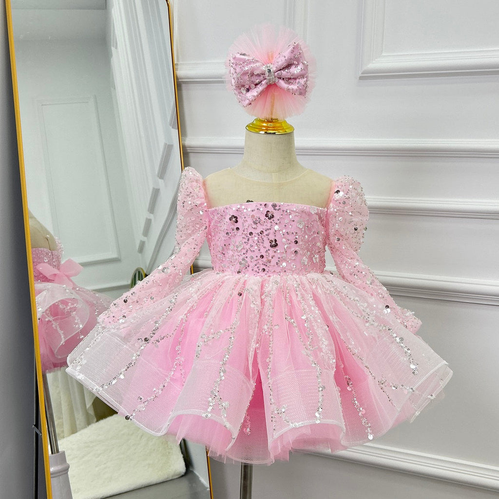 Girls Long Sleeve Sequin Princess Party Dress | KLFFIGID