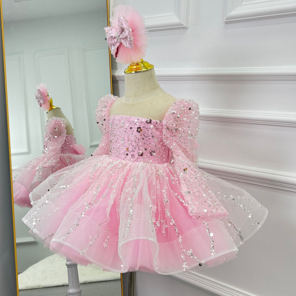 Girls Long Sleeve Sequin Princess Party Dress | KLFFIGID
