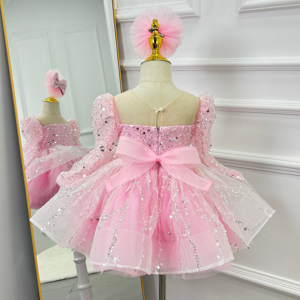 Girls Long Sleeve Sequin Princess Party Dress | KLFFIGID