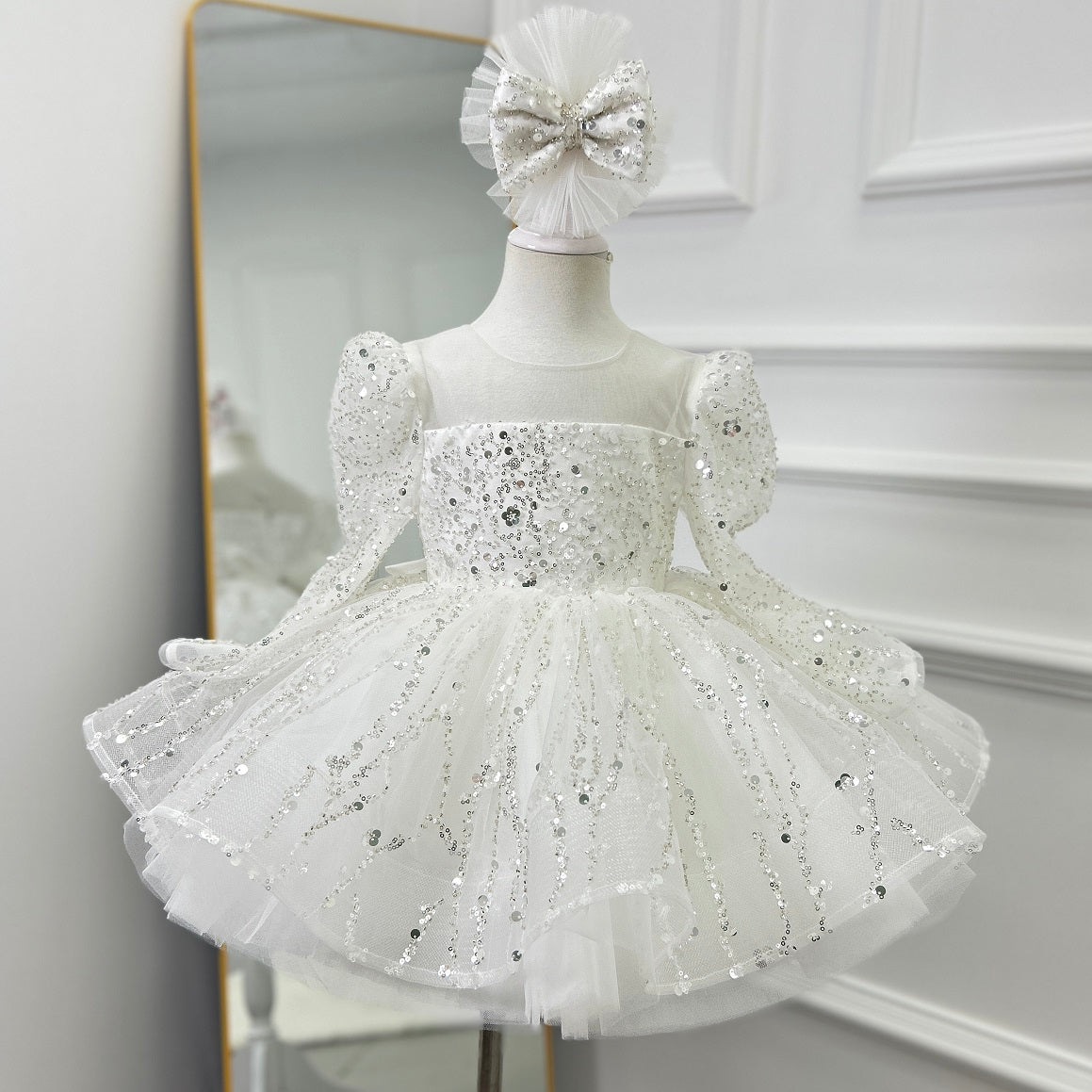 Girls Long Sleeve Sequin Princess Party Dress | KLFFIGID