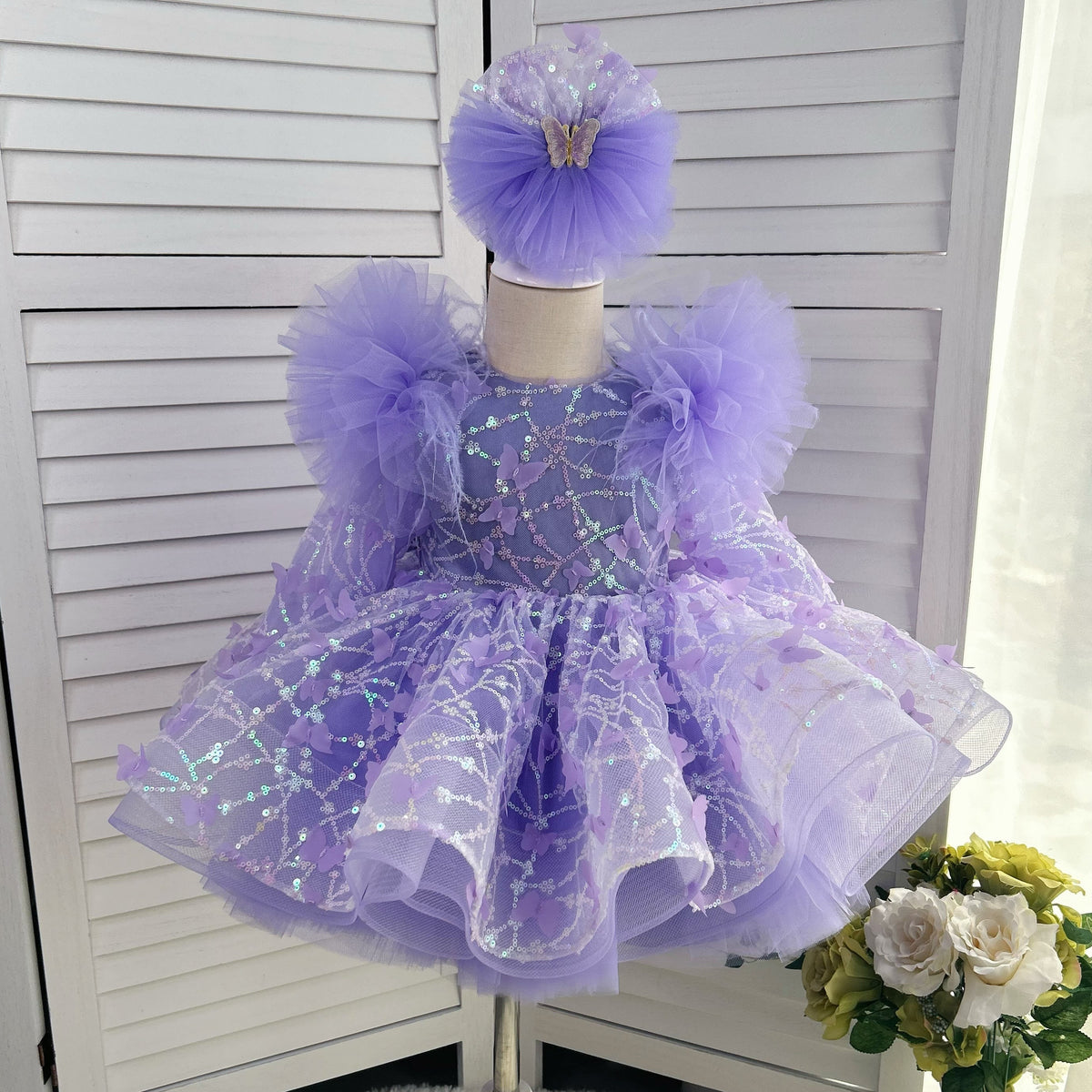 0-12Y Girls Long Sleeve Butterfly Embroidered Princess Dress | KLFFLGID