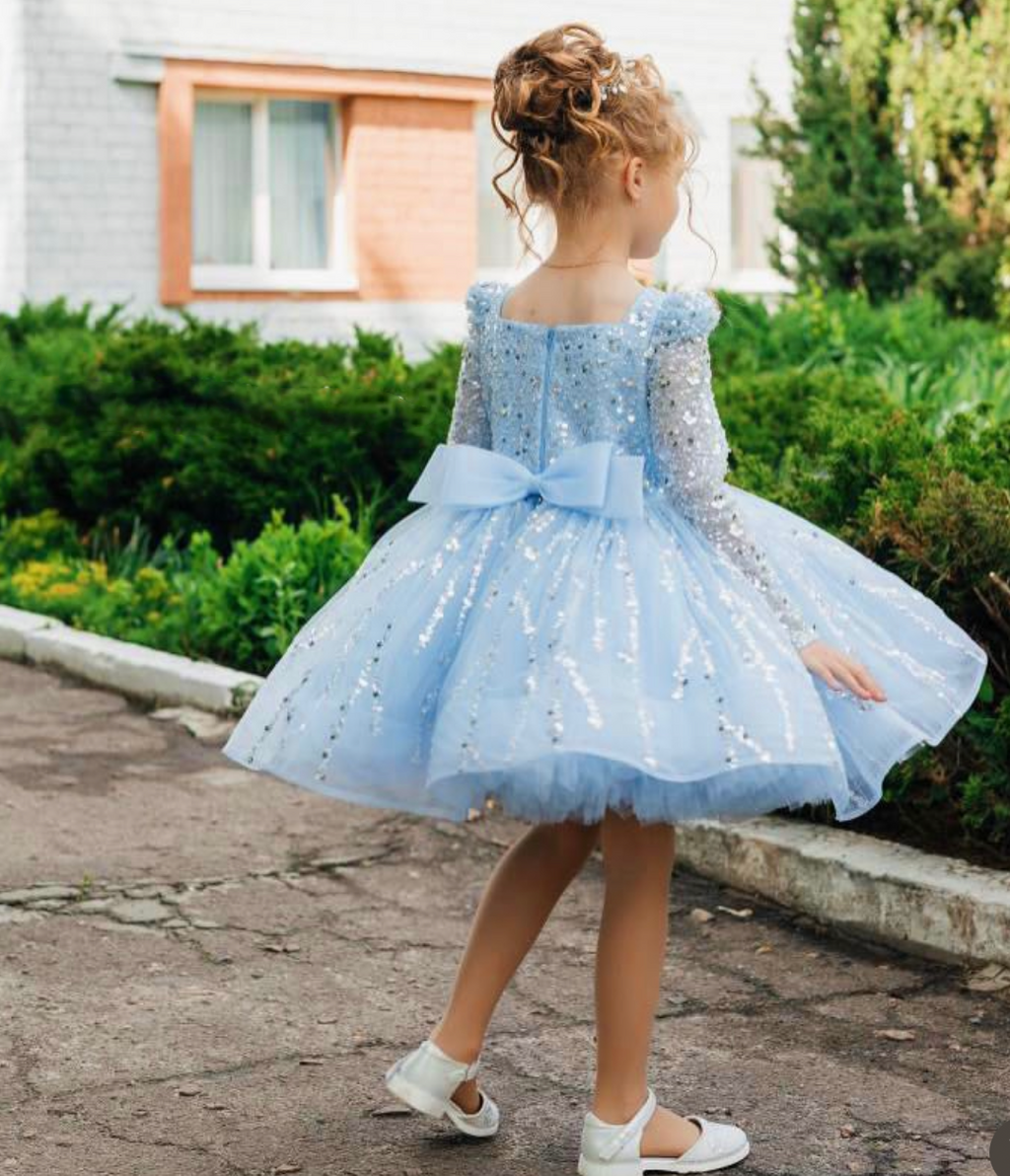 Girls Long Sleeve Sequin Princess Party Dress | KLFFIGID
