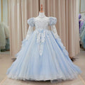 Children's dress, fluffy wedding dress, flower long-sleeved trailing evening dress, embroidered mesh girl princess dress