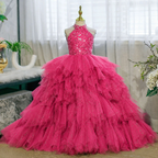 3-12 years old sequined elegant girl's dress with train, stage performance evening dress, birthday party girl princess dress girl pageant dress