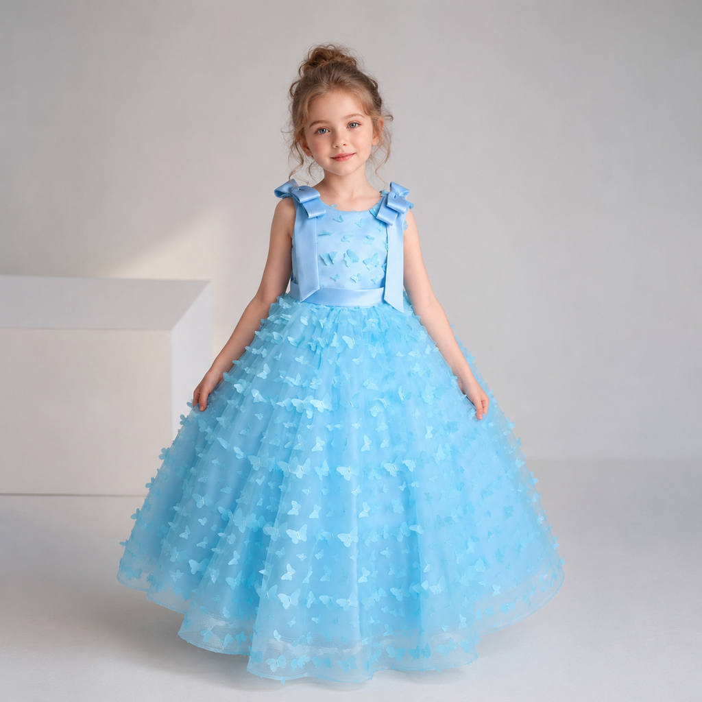 Girl baby Wedding Dress 3D Butterfly Dress Girl's Long Skirt