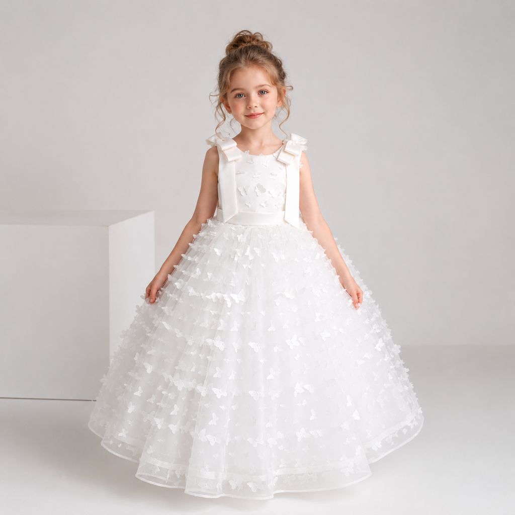 Girl baby Wedding Dress 3D Butterfly Dress Girl's Long Skirt