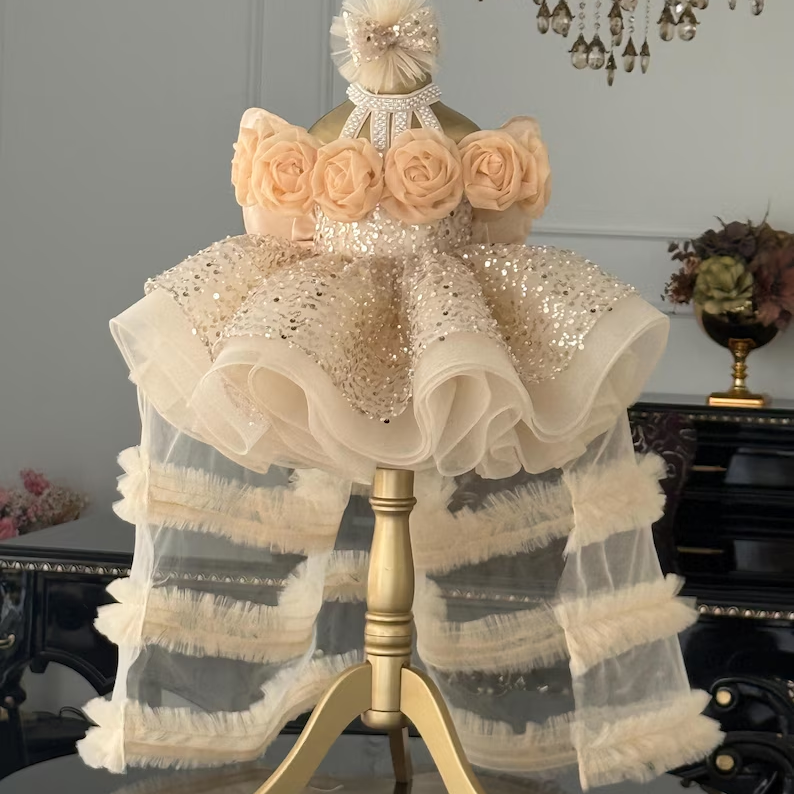 Toddler Princess Dress with 3D Roses & Butterfly Wings for Girls | KLFFIGID