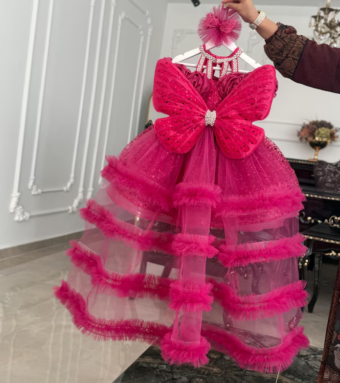 Toddler Princess Dress with 3D Roses & Butterfly Wings for Girls | KLFFIGID