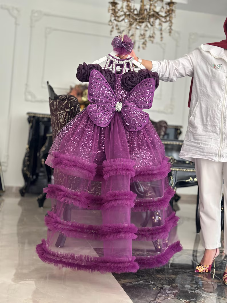 Toddler Princess Dress with 3D Roses & Butterfly Wings for Girls | KLFFIGID