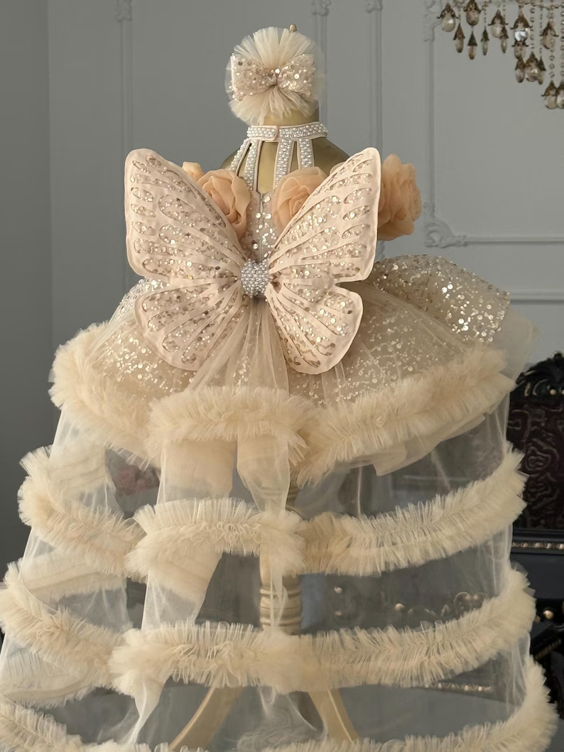 Toddler Princess Dress with 3D Roses & Butterfly Wings for Girls | KLFFIGID