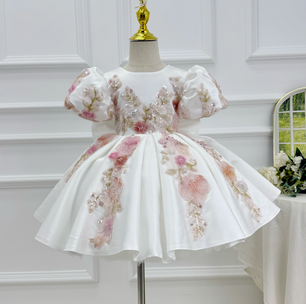 Girls Sequin Tulle Princess Dress 3D Floral Flower Girl Dress Baby's birthday outfit | KLFFIGID